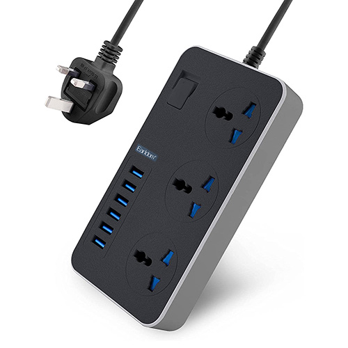 Earldom Extension Lead SC04 3.1A Power Strip With 3 AC Sockets and 6 USB Ports