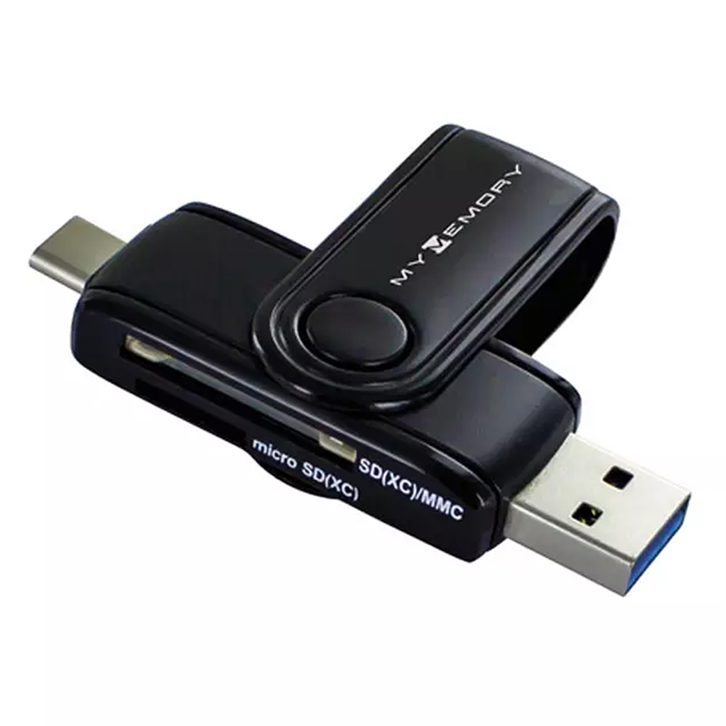 MyMemory USB 3.1 + USB-C SD and Micro SD Card Reader - Black