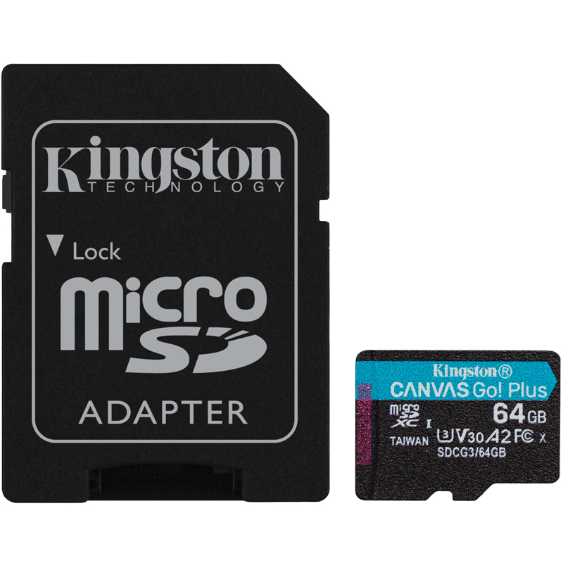 Kingston 64GB Canvas Go Plus microSD Card (SDXC) UHS-I U3 V30 A2 + Adapter - 170MB/s