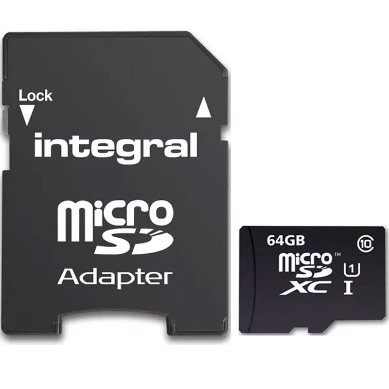 Integral 64GB Micro SD Card (SDXC) UHS-I U1 + Adapter - 90MB/s 838 INMSDX64G10-90SPTAB
