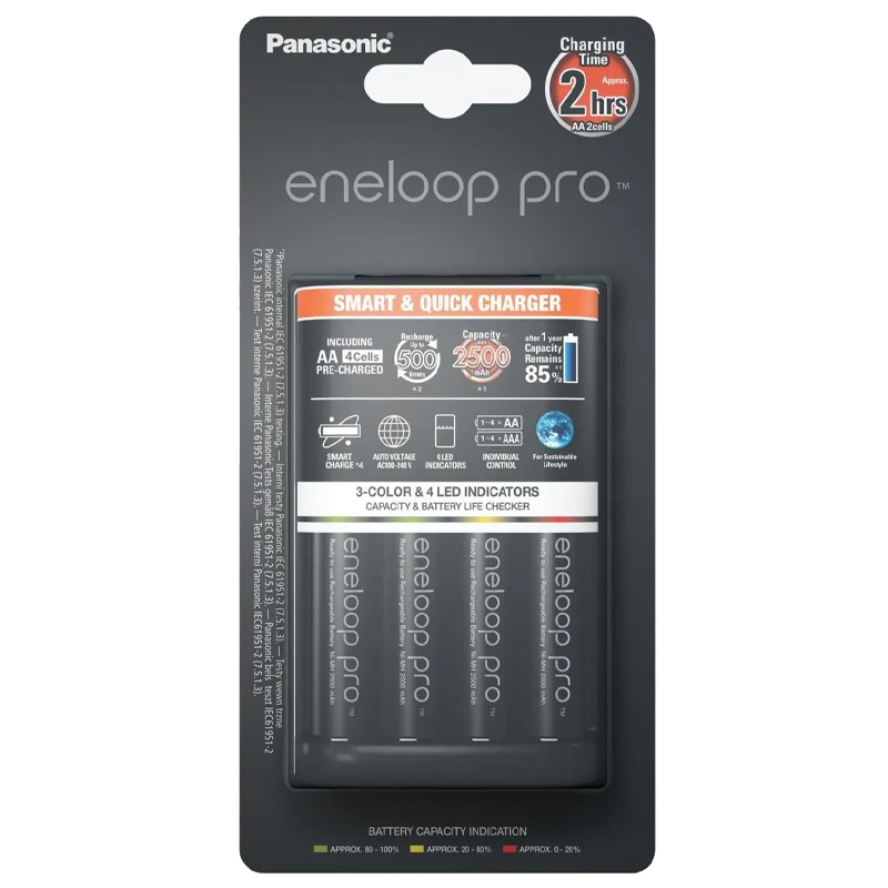 Panasonic Eneloop Quick Charger + 4 AA x 2500 mAh Rechargeable Batteries