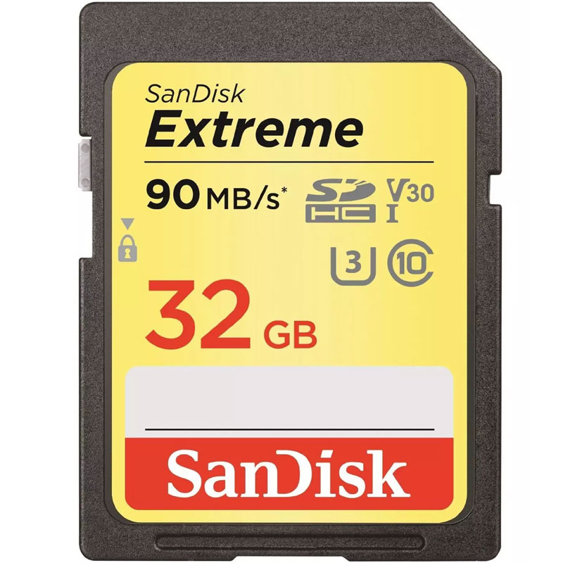 SanDisk 32GB Extreme V30 SD Card (SDHC) UHS-I U3 - 90MB/s