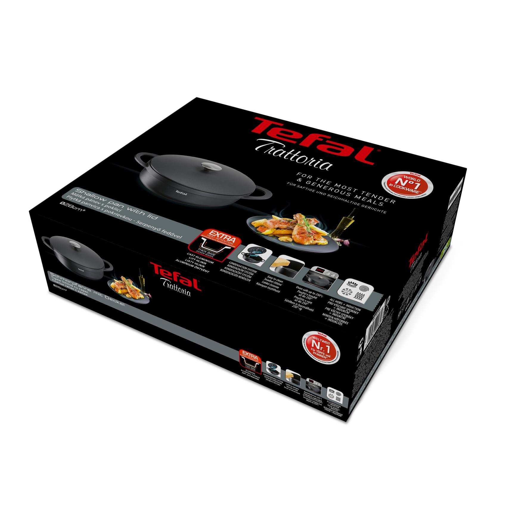 Tefal Trattoria E21872 Serving pan with cast lid, Aluminium, Black